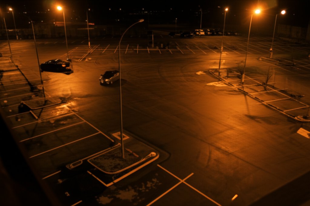 Parking lot surveillance camera view